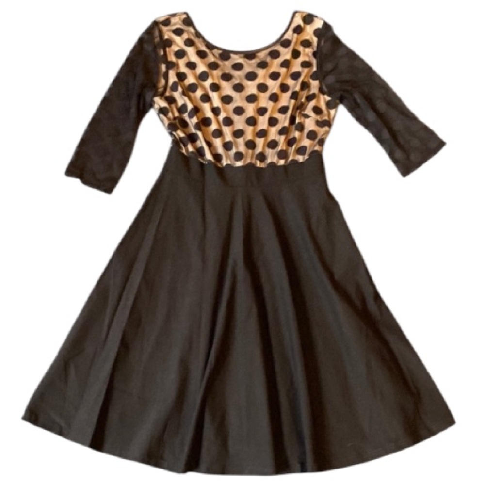 Black Elegant Polka Dot Dress flare skirt size XL NEW